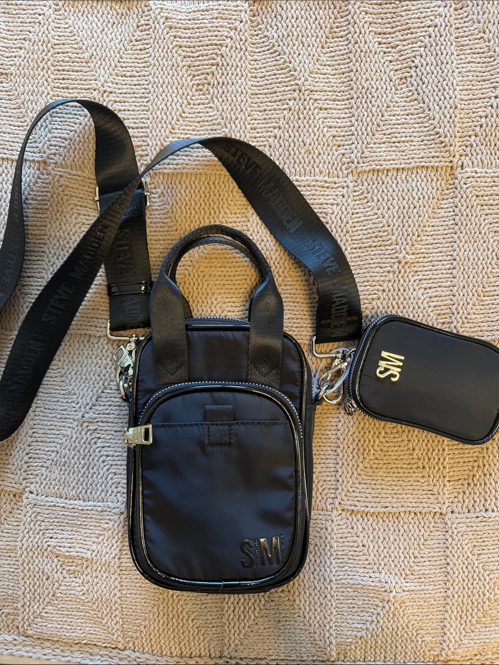 Steve Madden Black Crossbody Belt Bag with Detachable Mini Pouch